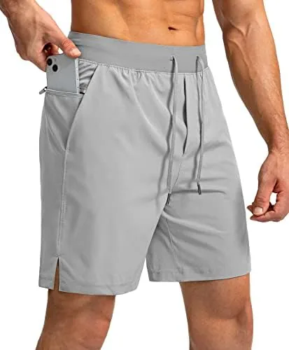 soothfeel mens running shorts with zipper pockets 7 inch lightweight quick dry gym athletic workout shorts for men light grey l