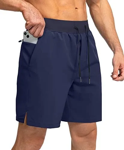 soothfeel mens running shorts with zipper pockets 7 inch lightweight quick dry gym athletic workout shorts for men navy m