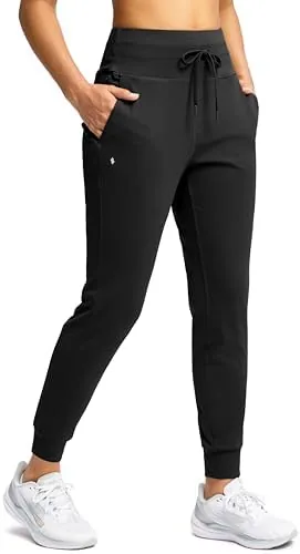 soothfeel womens joggers with zipper pockets high waisted sweatpants athletic leggings pants for workout running yoga black m